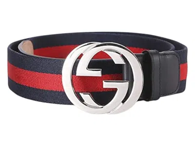 Pre-owned Gucci Gg Buckle Web Belt In Blue Red In Multi