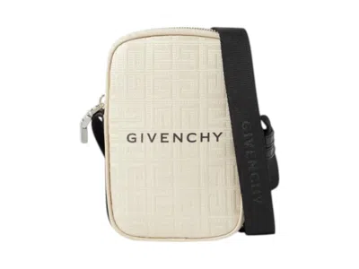 Pre-owned Givenchy Printed Logojacquard Canvas Messenger In Beige/black In Multi