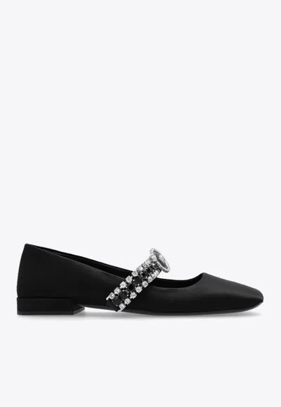 Versace Gianni Ribbon Leather Ballerina Flats With Studded Bow