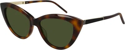 Pre-owned Saint Laurent Cat Eye Sunglasses003) In Havana/green (sl/m81