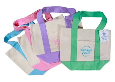 Pre-owned Trader Joe's Mini Canvas Tote Bag (set Of 4) In Pastel In Pink
