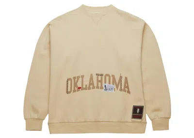 Pre-owned Travis Scott X Mitchell & Ness Oklahoma Sooners Pullover Sweatshirt In Tan