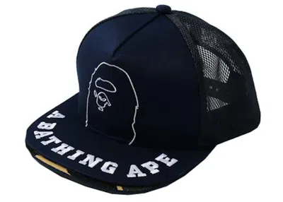 Pre-owned Bape Double Visor Mesh Snapback Cap In Navy Blue