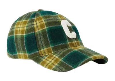 Pre-owned Celine Initial Snapback Cap In Checked Wool In Vert Khaki Craie
