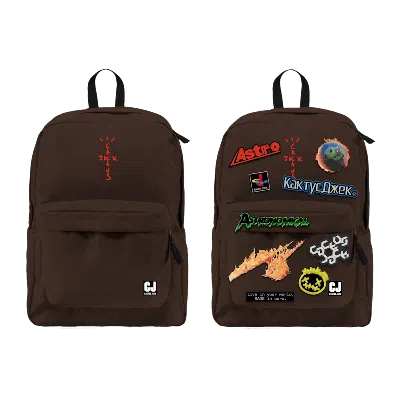 Pre-owned Travis Scott Cactus Jack Backpack With Patch Set In Brown