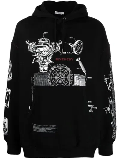 Pre-owned Givenchy Men's  Graphic Print Hoodie In Black