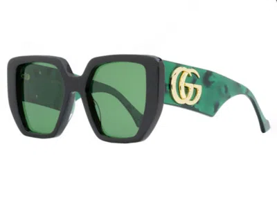 Pre-owned Gucci Women's  Geometric Sunglasses In Black/green (gg0956s 001)