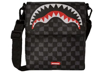 Pre-owned Sprayground Drip Check Shark Messenger Bag In Black/grey Checker