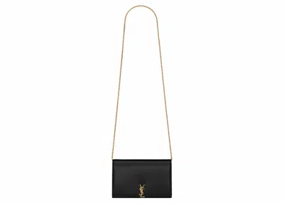 Pre-owned Saint Laurent Women's  Cassandre Chain Wallet In Glossy Smooth Leather In Black