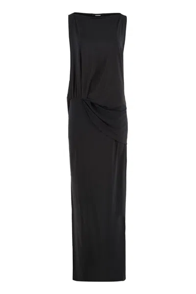 Jacquemus La Robe Peplo Black Long Dress With Square Neck And Cut-out Detail On The Side In Viscose Blend Woma In Black