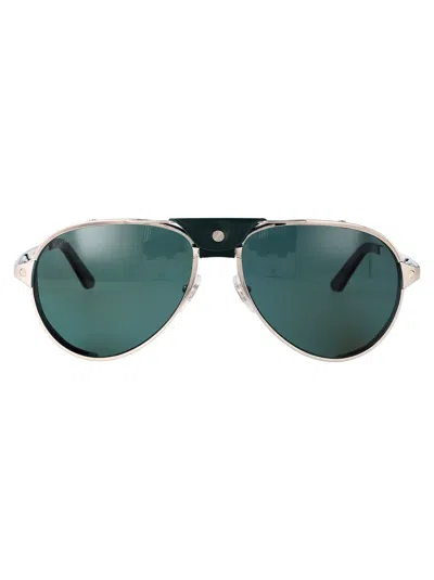 Shop Cartier Metallic Silver Green Sunglasses