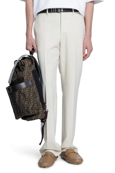 Fendi Man Beige Trousers In White