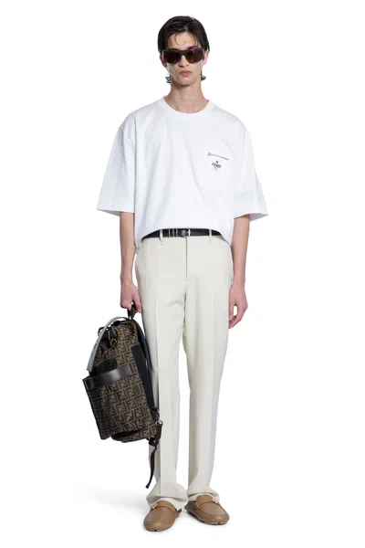 Fendi Man Beige Trousers In White