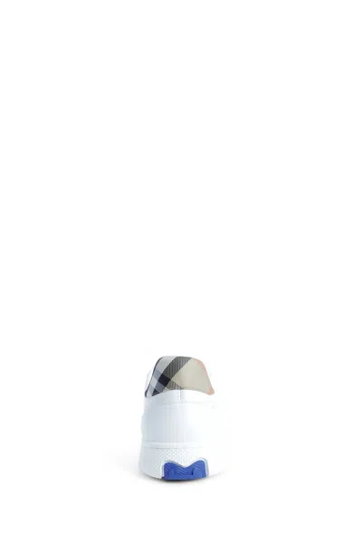 Burberry Men Low-top Leather Sneakers With Check Inserts In White