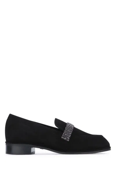 Stuart Weitzman Loafers With Embellished Strap Detail In Black