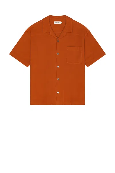 Frame Relaxed Jacquard Camp Shirt In Dark Orange