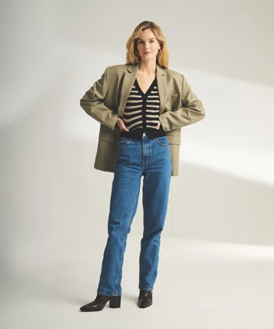 Naadam Lightweight Cashmere Striped Short Sleeve Cardigan In Black