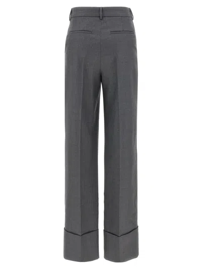 Valentino Wide Leg Wool Pants Featuring Pockets In Gray