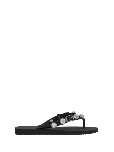 Balenciaga Women Black Rubber Cagole Thong Slippers In Multi