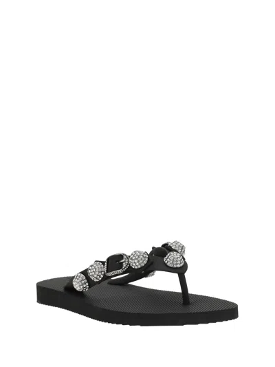 Balenciaga Women Black Rubber Cagole Thong Slippers In Multi