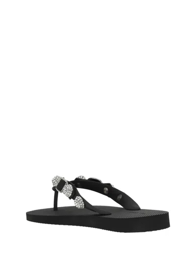 Balenciaga Women Black Rubber Cagole Thong Slippers In Multi