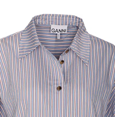 Ganni Women Multicolor Shirt With All-over Stripes And Logo Patch On The Front In Viscose Blend Woma