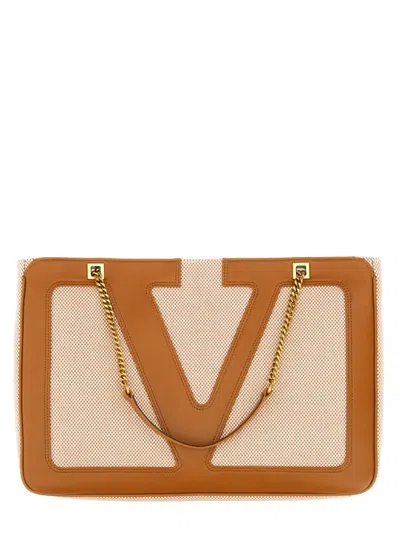 Valentino Garavani Medium Viva Superstar Bag In Natural/spice Canvas Women In Brown