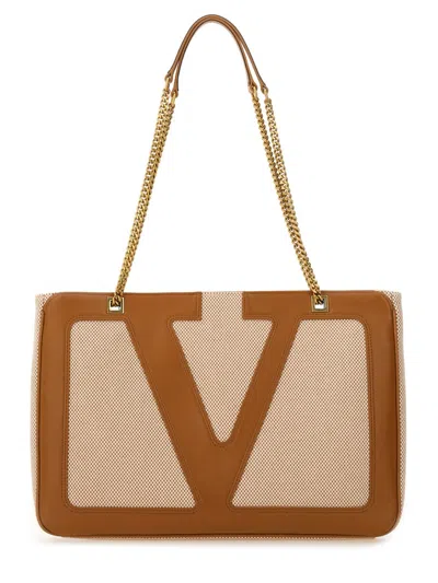 Valentino Garavani Medium Viva Superstar Bag In Natural/spice Canvas Women In Brown