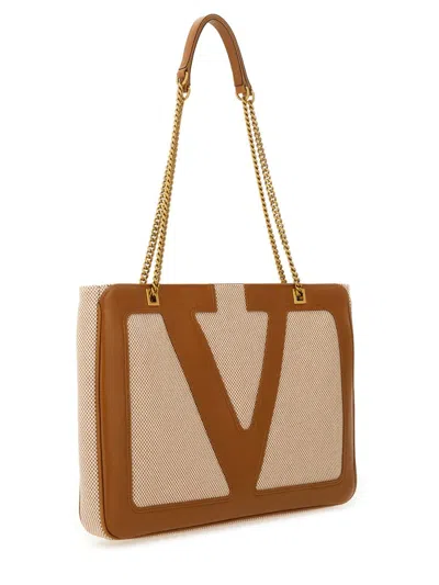 Valentino Garavani Medium Viva Superstar Bag In Natural/spice Canvas Women In Brown