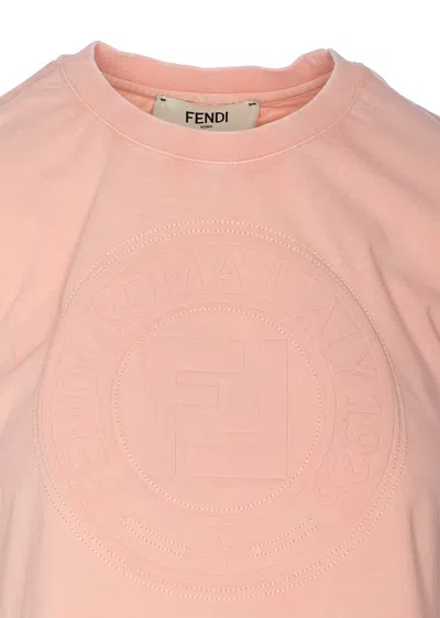 Fendi Women Pink T-shirt With Cropped Design And Raised Logo On The Front In Cotton Woman