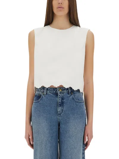 Patou Logo Embroidered Cropped Top In White