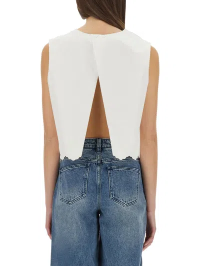 Patou Logo Embroidered Cropped Top In White