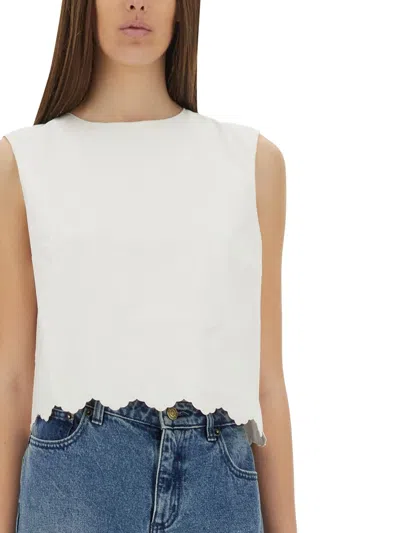 Patou Logo Embroidered Cropped Top In White