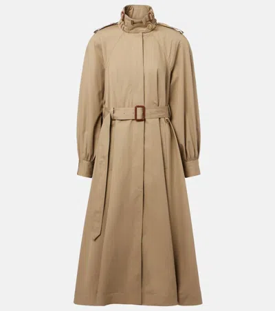 Chloé Long High-neck Belted Gabardine Trench Coat In Brown