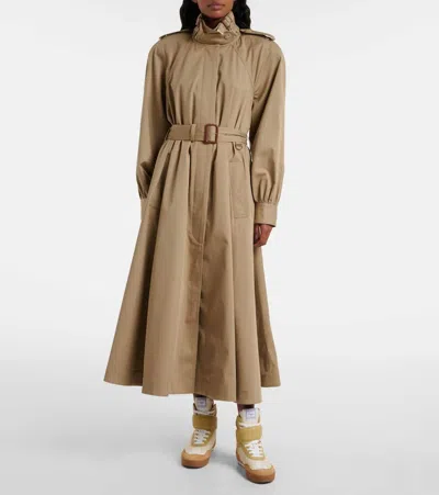Chloé Long High-neck Belted Gabardine Trench Coat In Brown