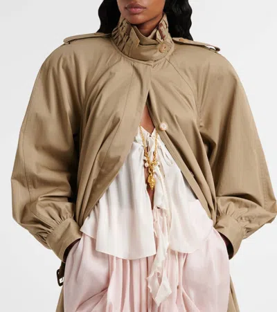 Chloé Long High-neck Belted Gabardine Trench Coat In Brown