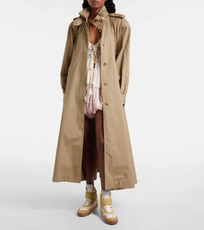 Chloé Long High-neck Belted Gabardine Trench Coat In Brown