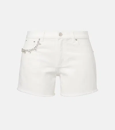 Area Crystal Pocket Denim Cutoff Shorts In White
