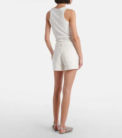 Area Crystal Pocket Denim Cutoff Shorts In White