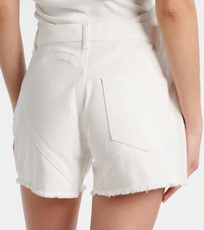 Area Crystal Pocket Denim Cutoff Shorts In White