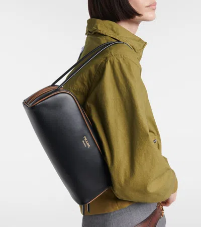 Prada Swing Smooth Leather Shoulder Bag In Black