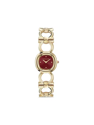 Ferragamo Double Gancini 25mm In Ip Yellow Gold/burgundy