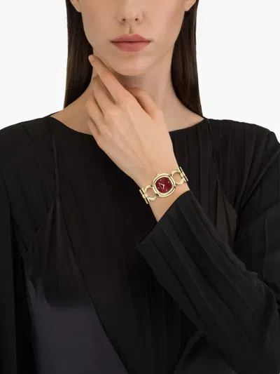 Ferragamo Double Gancini 25mm In Ip Yellow Gold/burgundy