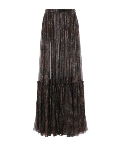 Saint Laurent Silk Blend Maxi Skirt With Sheer Overlay