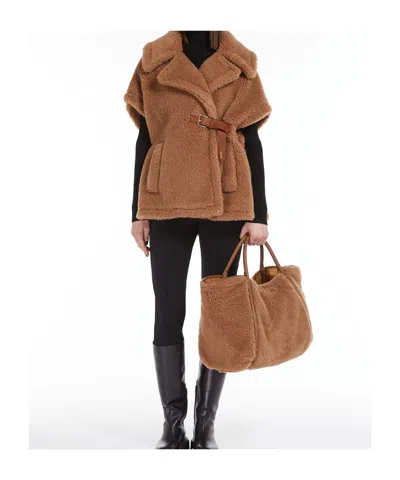 Max Mara Teddy Fabric Cape Scarves And Foulards Beige