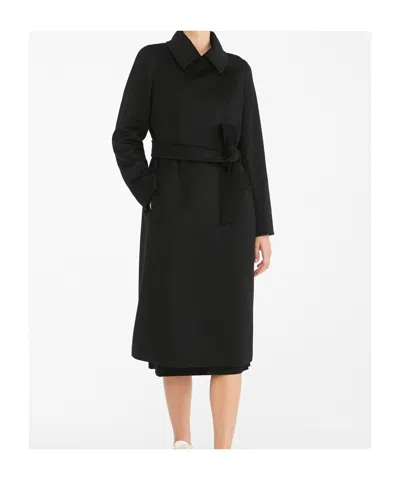 Max Mara Coat With Belted Waist And Side Pockets In Black