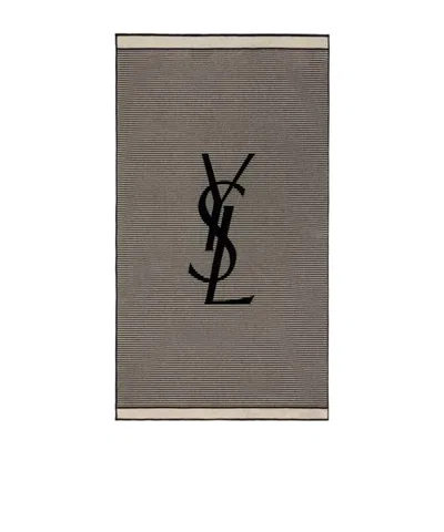 Saint Laurent Cassandre Striped Towel In Cotton In Black