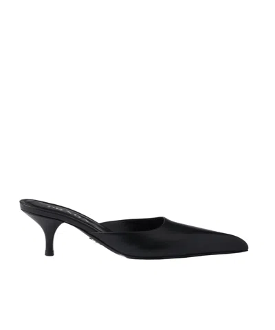 Prada Mule With Stiletto Heel And Pointed Toe In Black