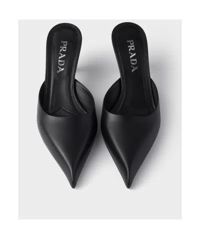 Prada Mule With Stiletto Heel And Pointed Toe In Black