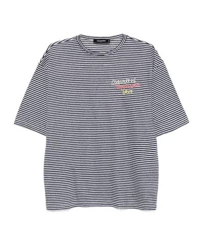 Dsquared2 Summer Lovers Linen T-shirt Striped Pattern In Blue